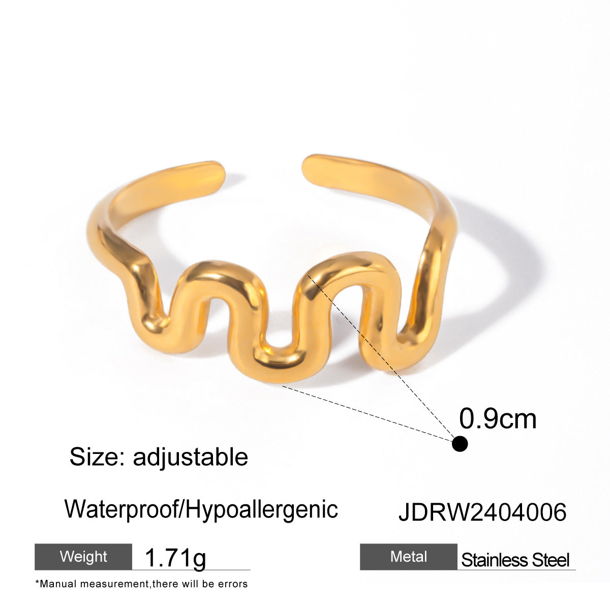 HD Jewelry Wave Cuffs & Ring — Style Edit — Gold-tone Adjustable Ring / 1 piece