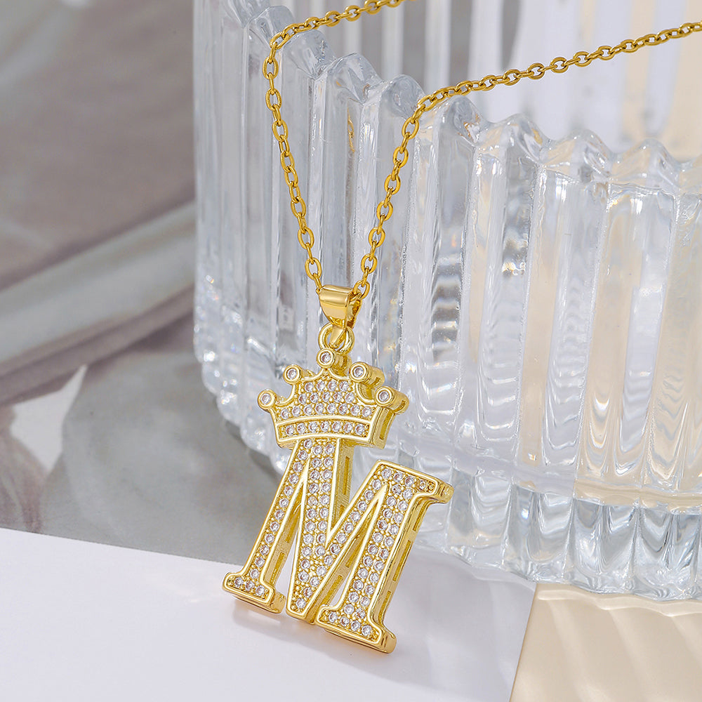 Crown Initial Sparkle Necklace — product view