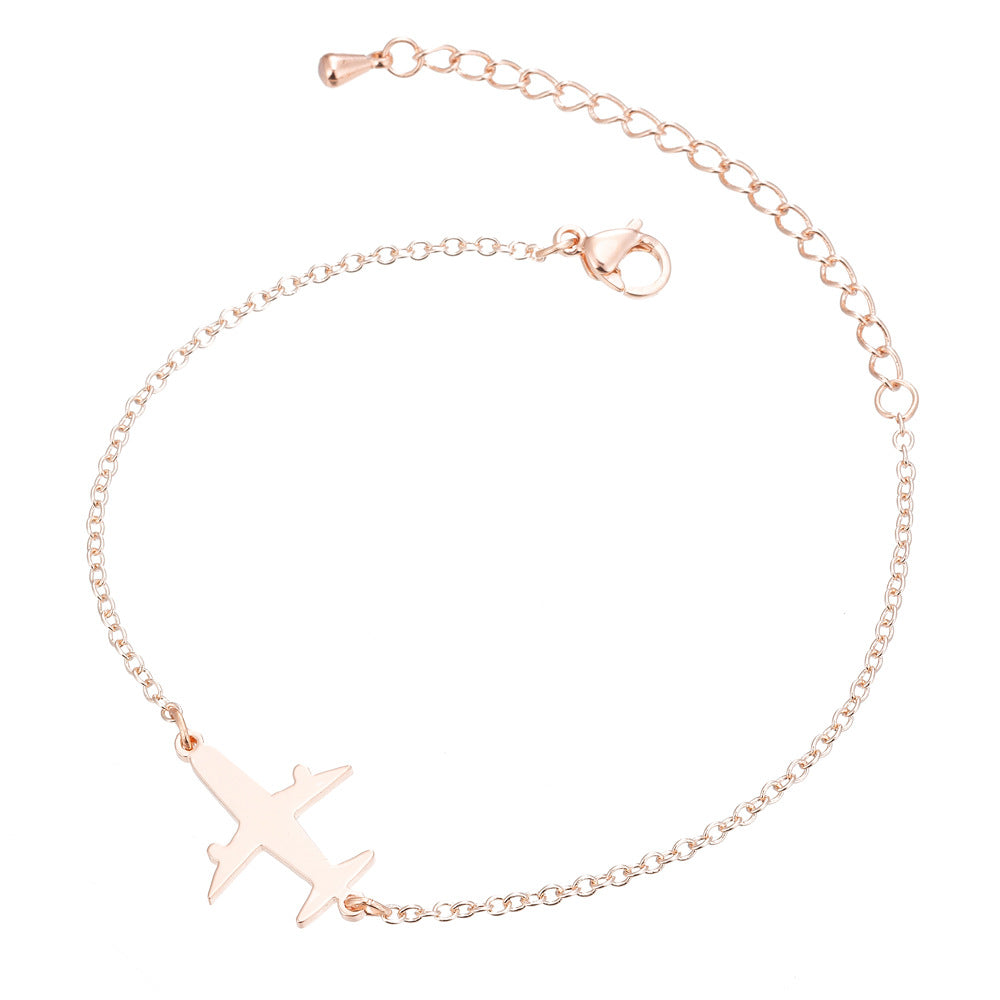 HD Jewelry Airplane Charm Chain Bracelet — Rose-gold-tone