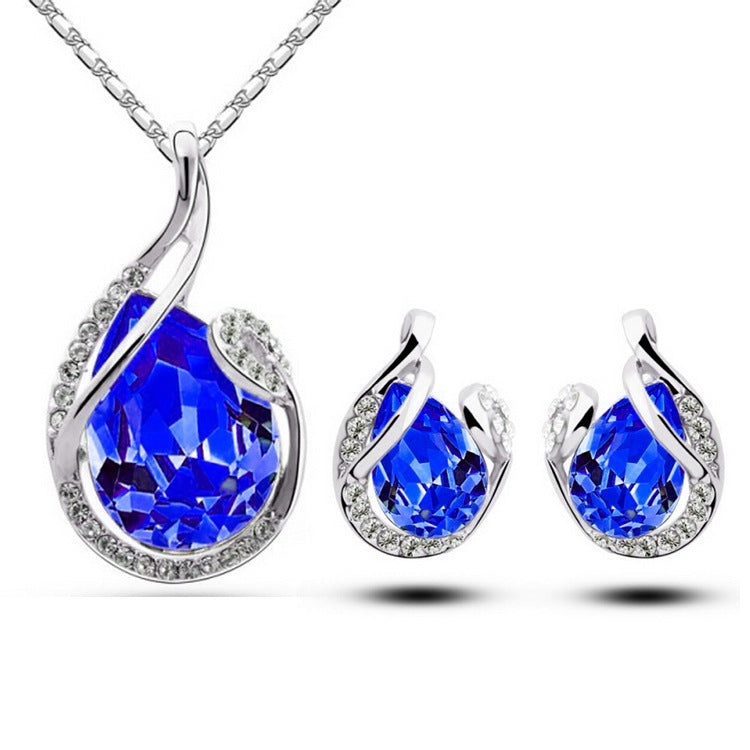 HD Jewelry Teardrop Sparkle Necklace & Earring Set — Blue