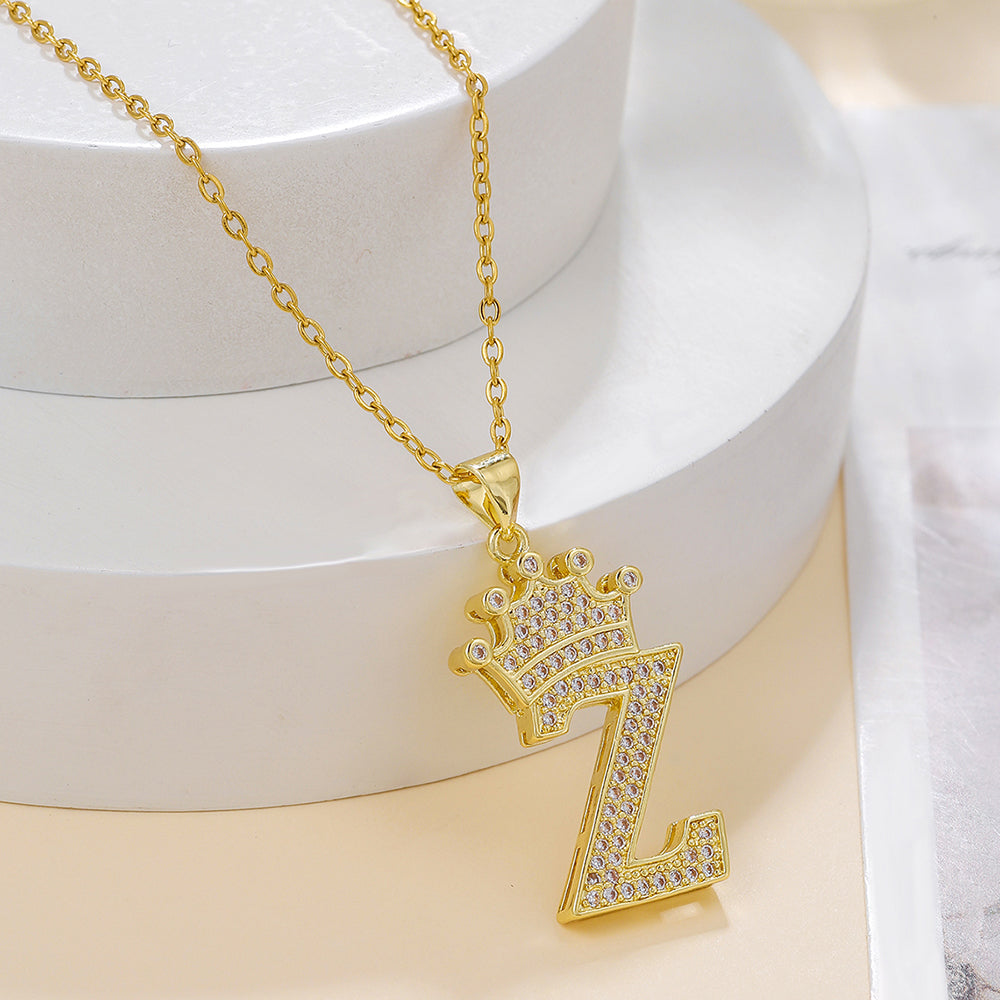 Crown Initial Sparkle Necklace — product view