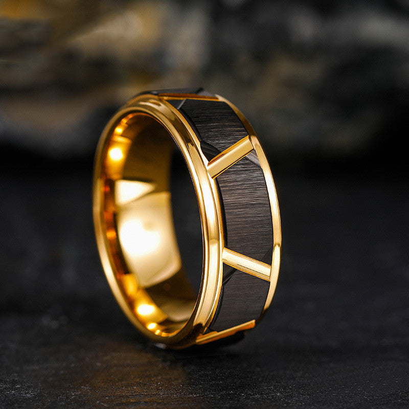 Black & Gold-Tone Tungsten-Steel Band — product view