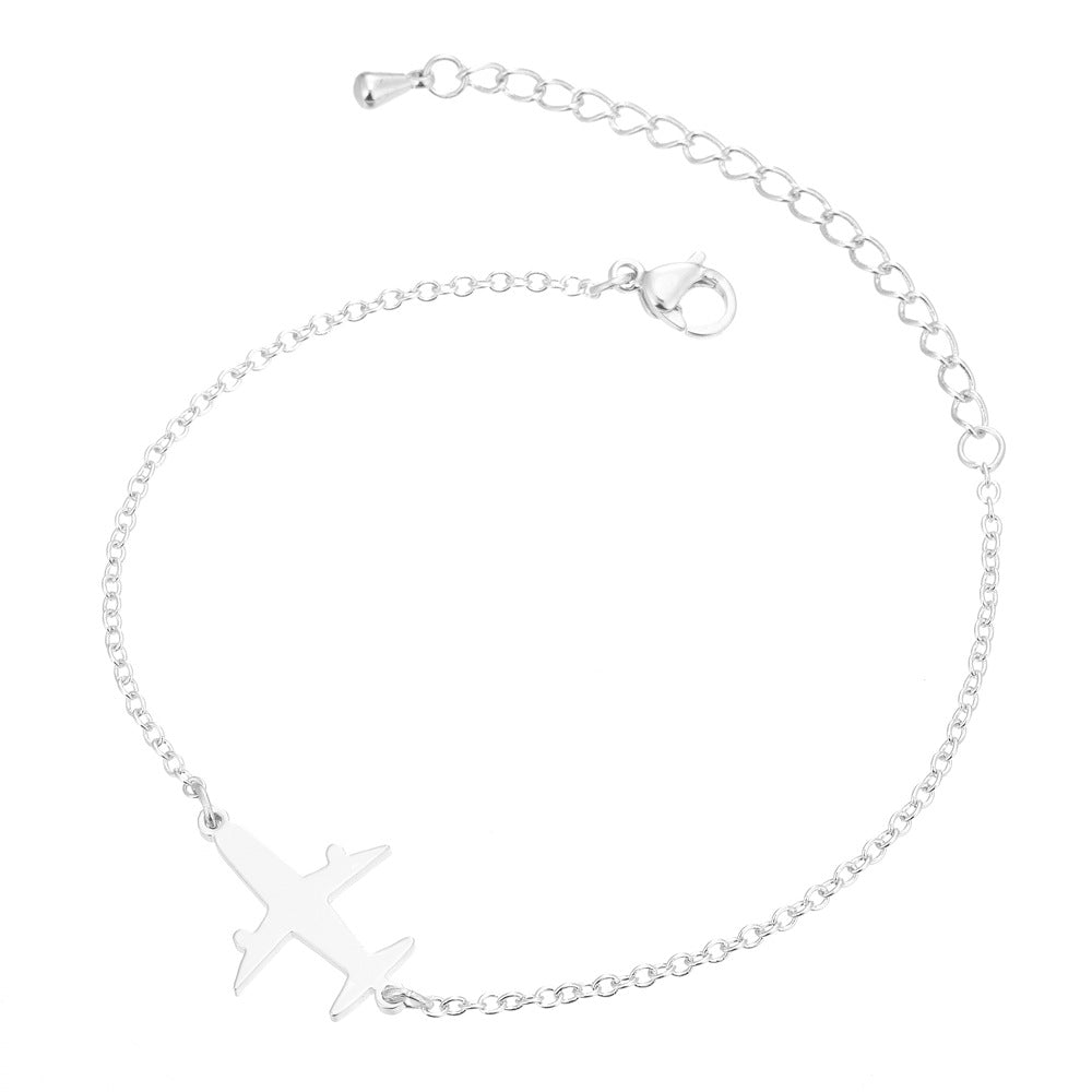HD Jewelry Airplane Charm Chain Bracelet — Silver-tone