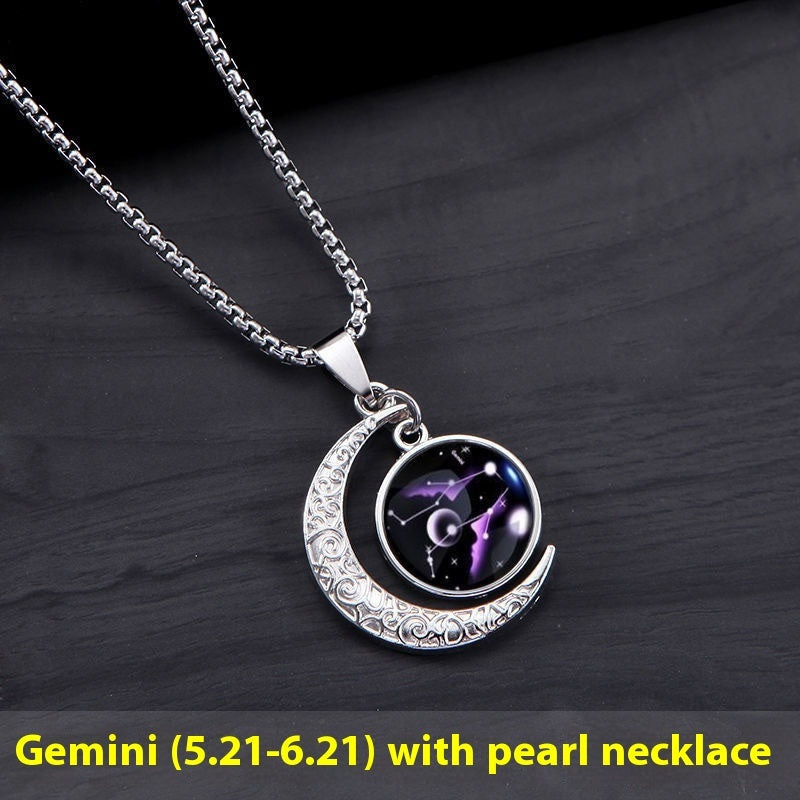 Zodiac Crescent Pendant Necklace — product view