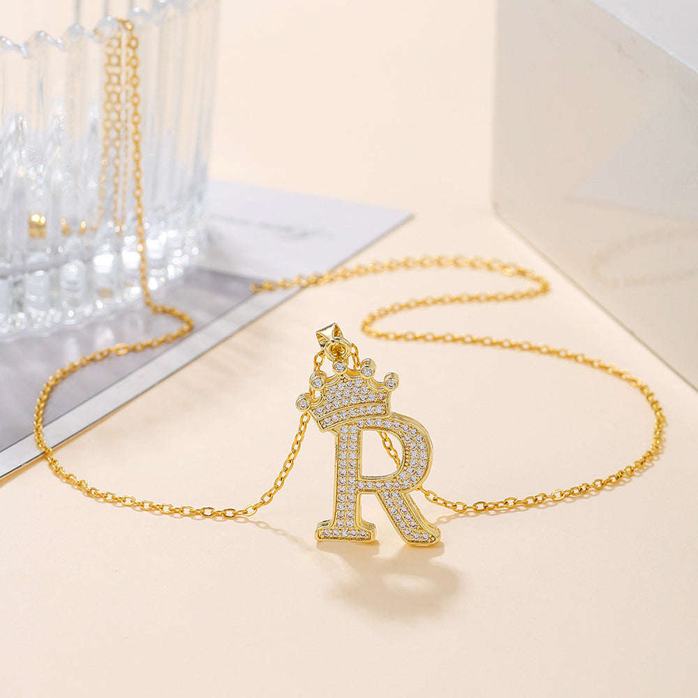 Crown Initial Sparkle Necklace — product view
