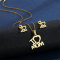 HD Jewelry I Love MOM Necklace & Stud Earring Set — Gold-tone
