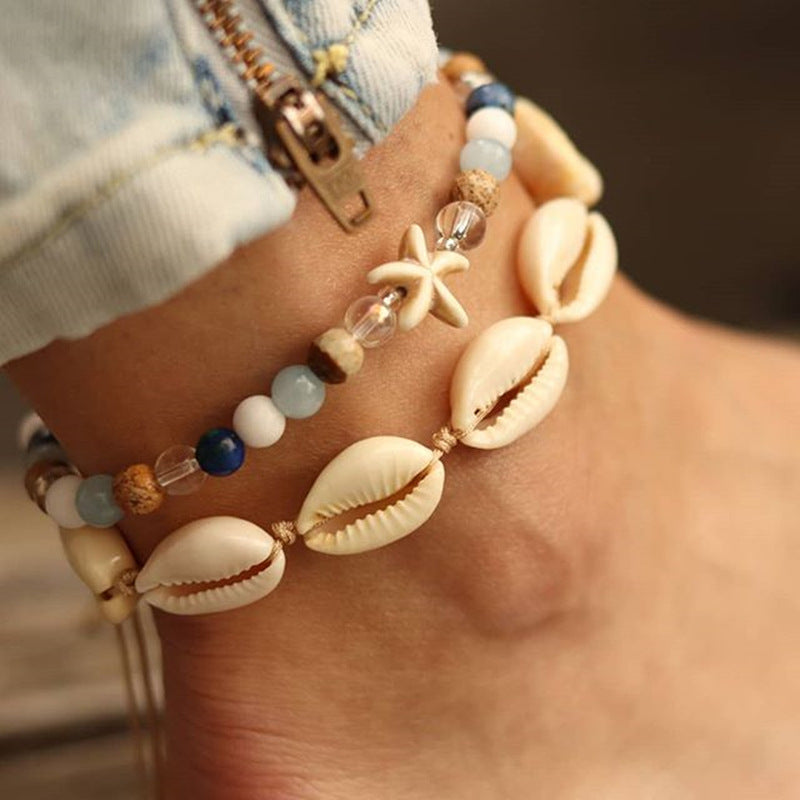 Shell & Turquoise-Tone Layered Anklet