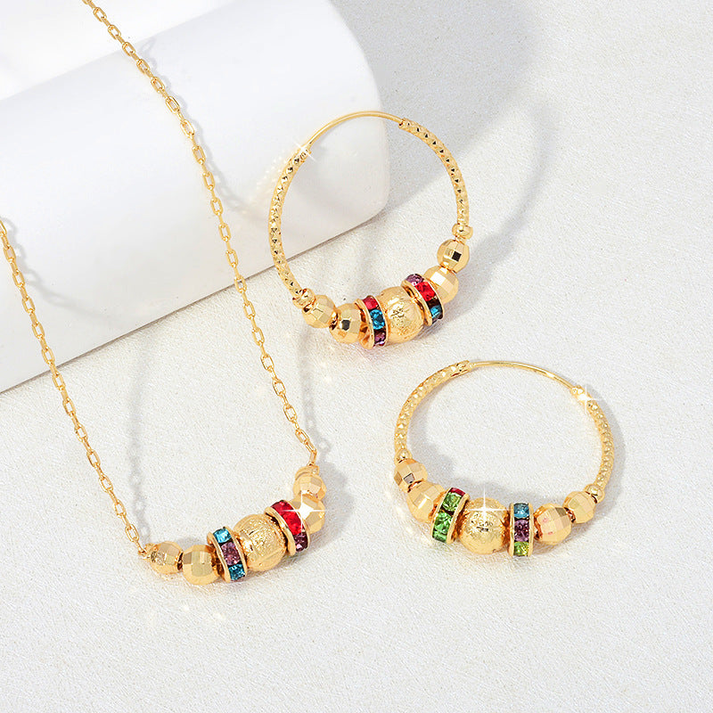 HD Jewelry Colourful Bead Necklace & Hoop Earring Set — Gold-tone