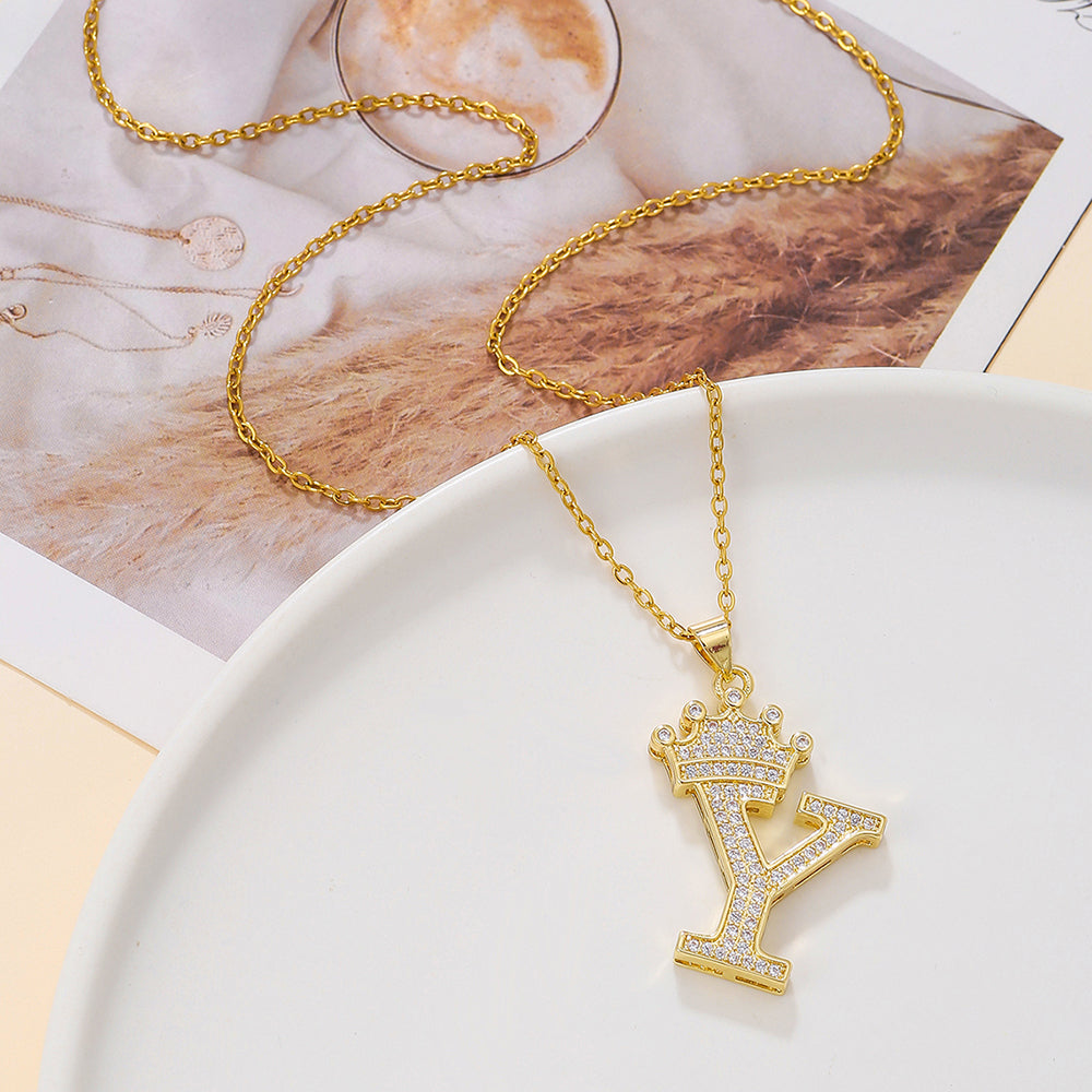 Crown Initial Sparkle Necklace — product view
