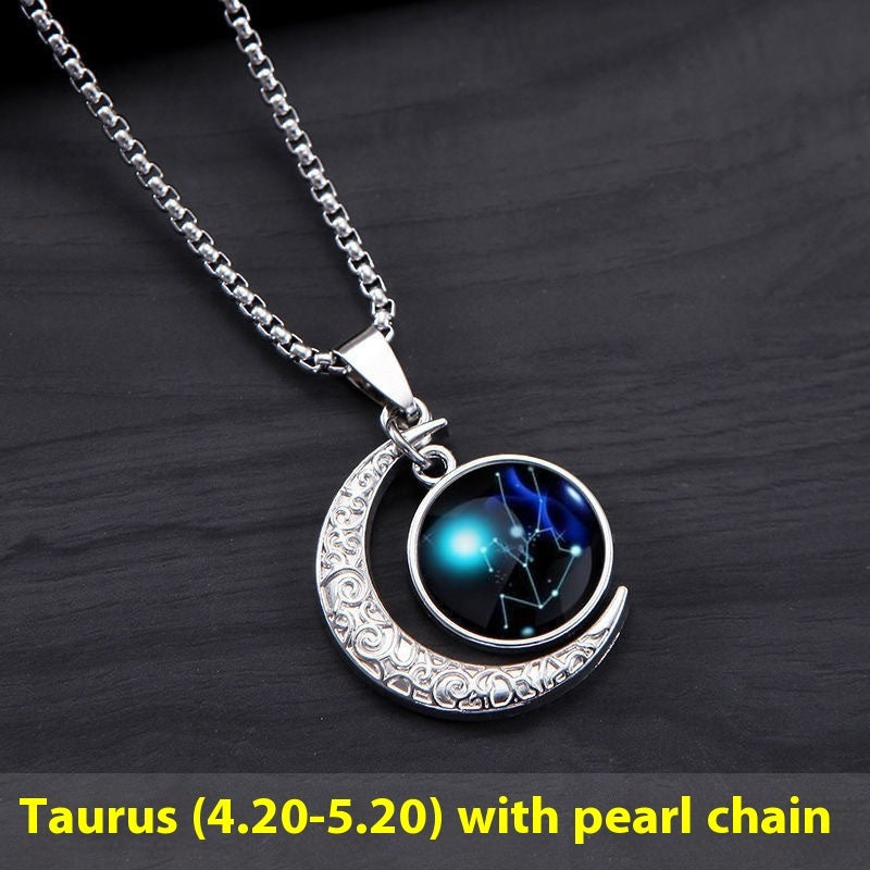 Zodiac Crescent Pendant Necklace — product view