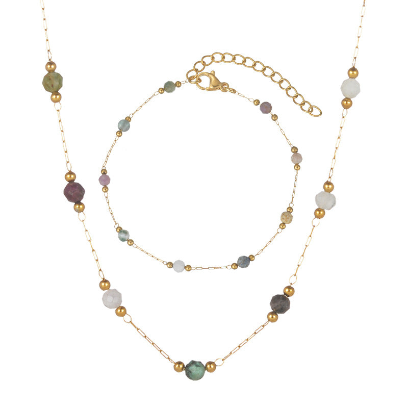 HD Jewelry Multicolour Bead Necklace & Bracelet Set — Necklace + Bracelet