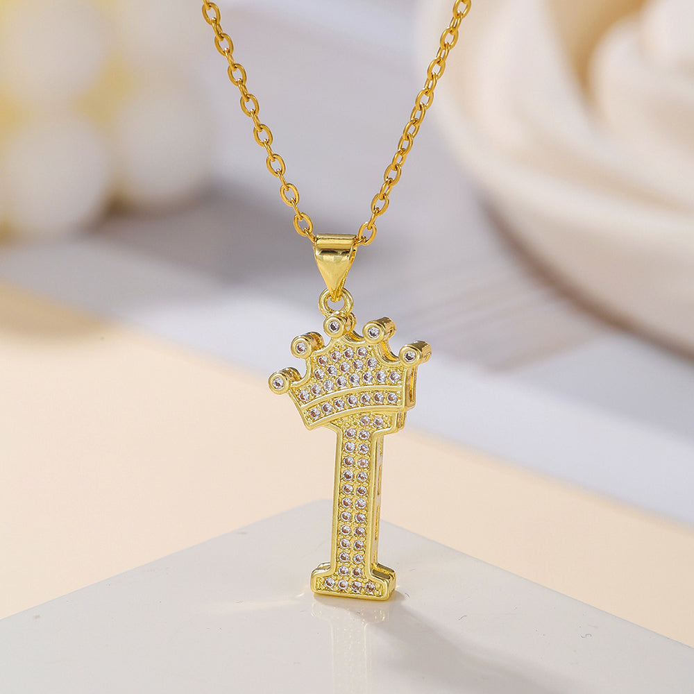 Crown Initial Sparkle Necklace — product view