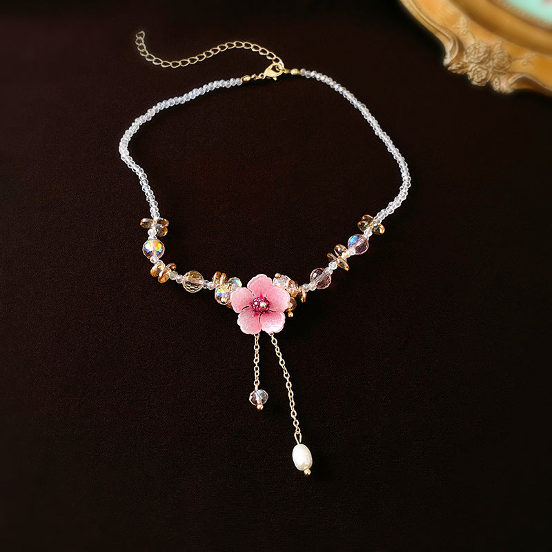 Pink Blossom Tassel Necklace — product view