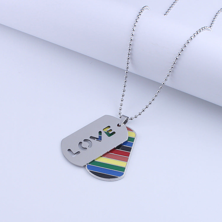 Rainbow PRIDE & LOVE Dog Tag Necklace — product view