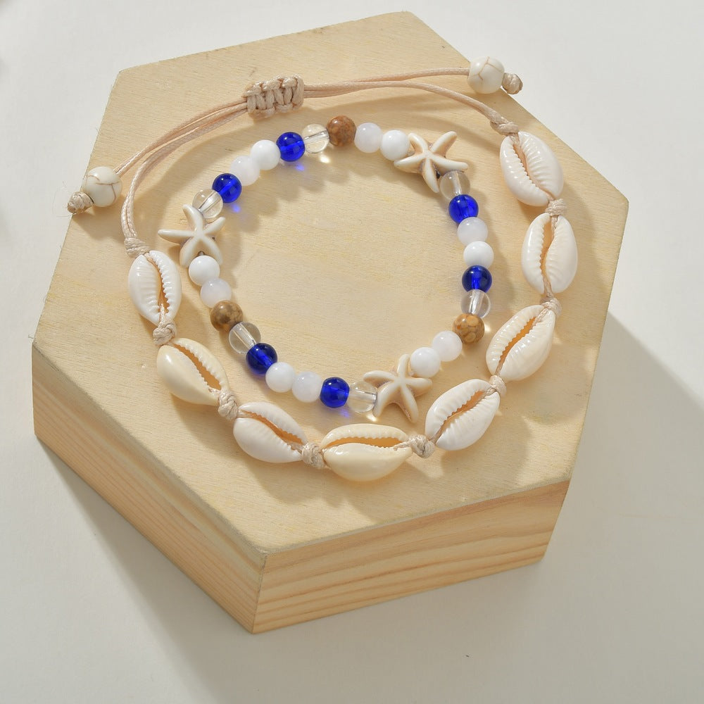 Shell & Turquoise-Tone Layered Anklet