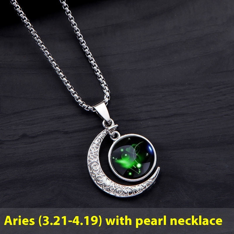 Zodiac Crescent Pendant Necklace — product view