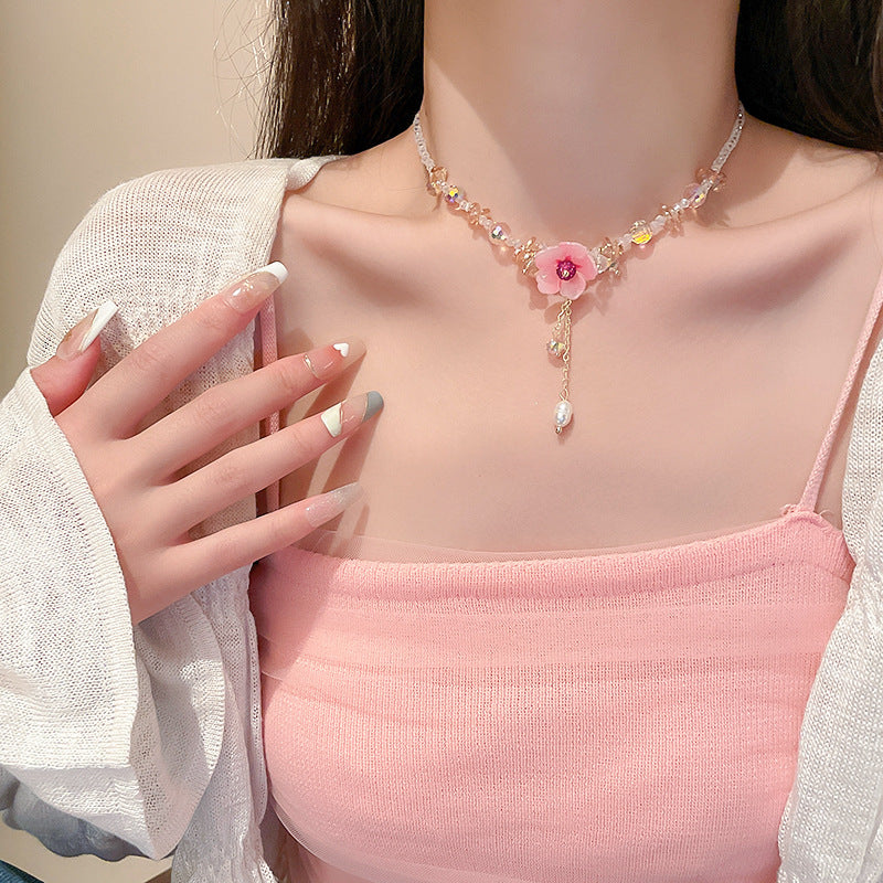Pink Blossom Tassel Necklace — product view