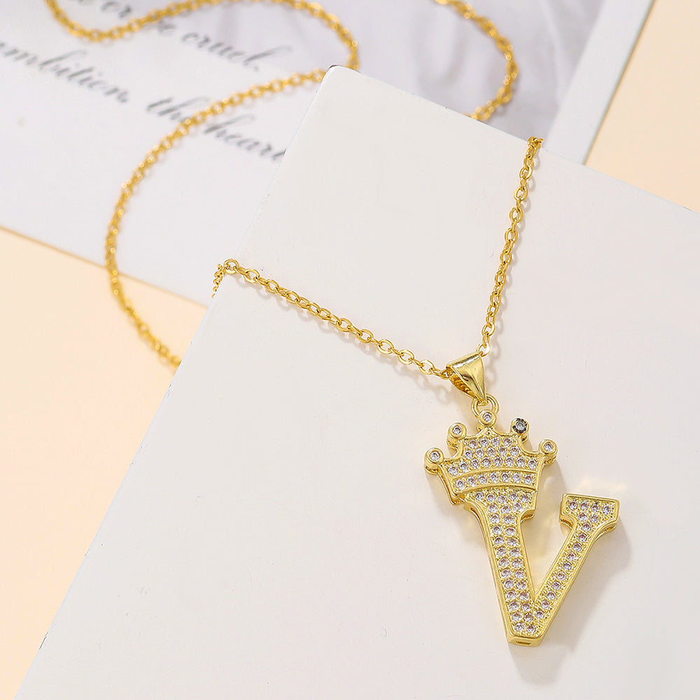 Crown Initial Sparkle Necklace — product view