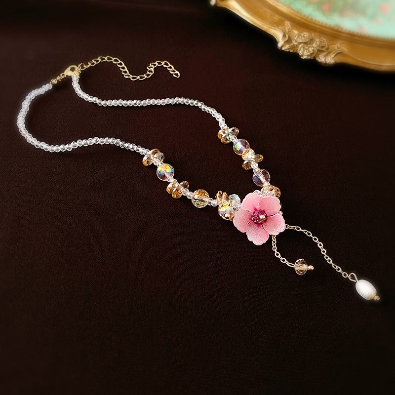 Pink Blossom Tassel Necklace — product view