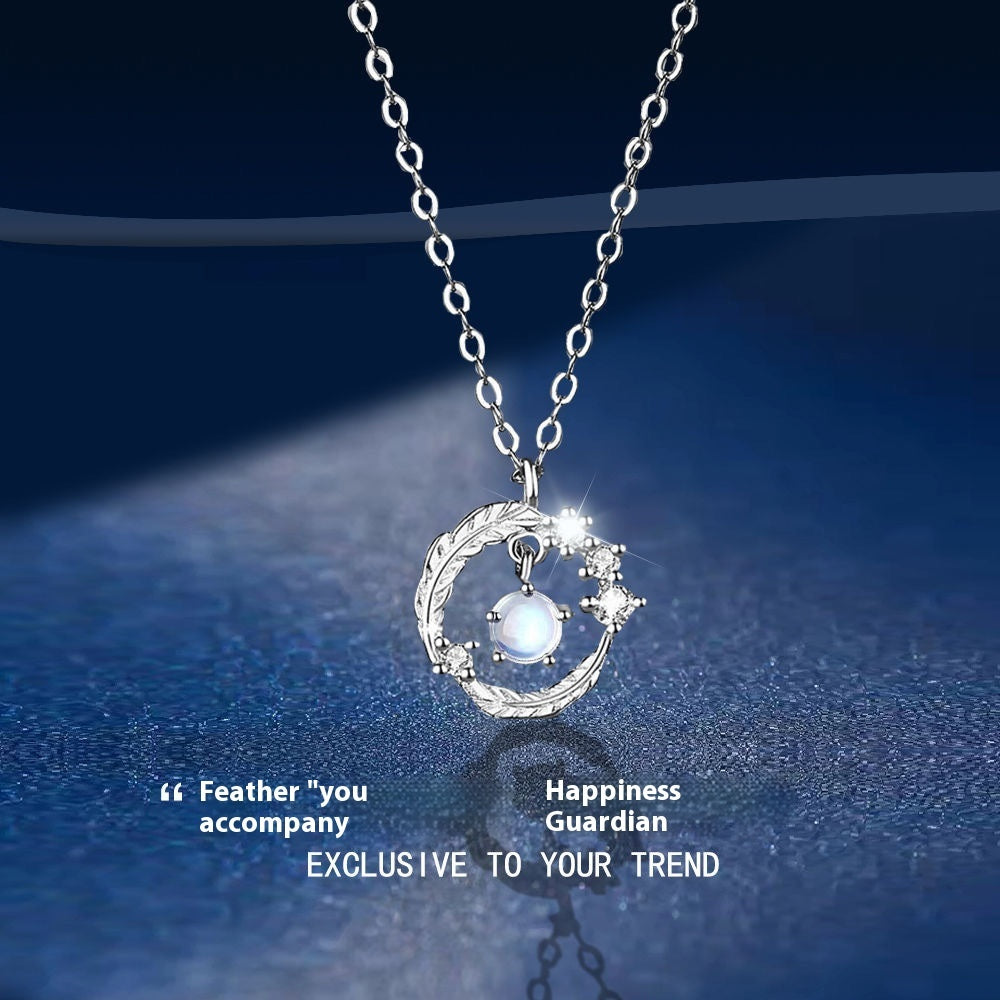 Feather & Iridescent Bead Necklace — product view