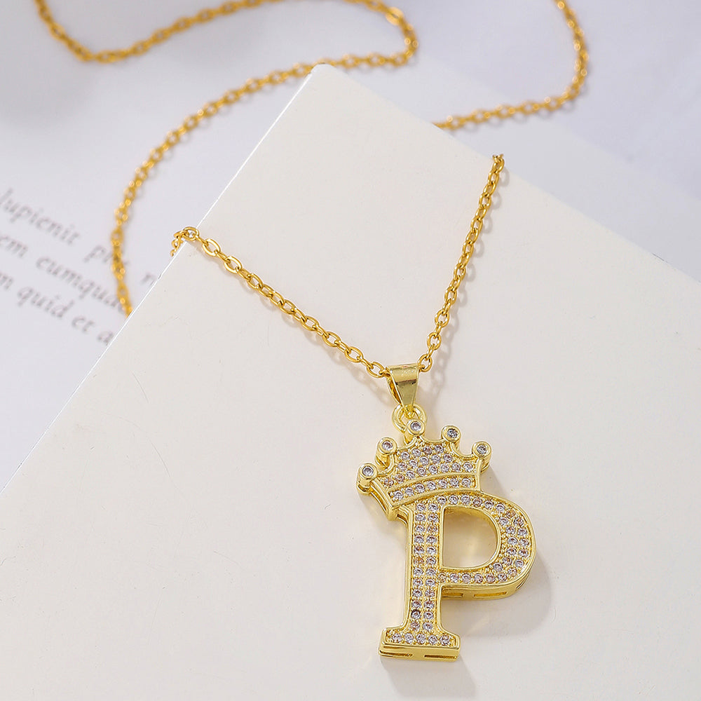 Crown Initial Sparkle Necklace — product view