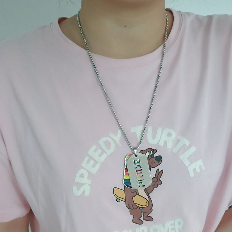 Rainbow PRIDE & LOVE Dog Tag Necklace — product view