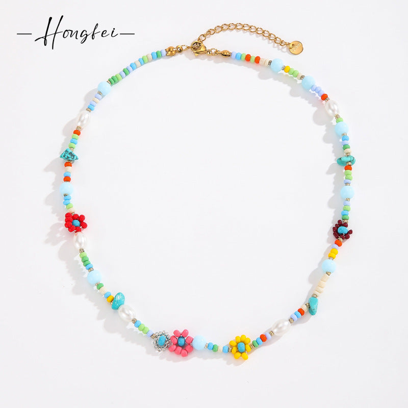 Colourful Floral Bead Necklace — product view