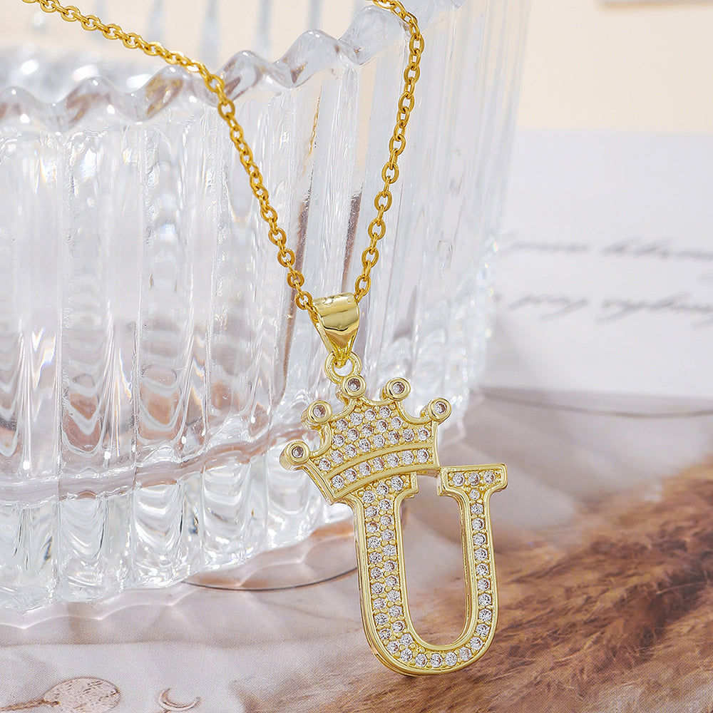Crown Initial Sparkle Necklace — product view