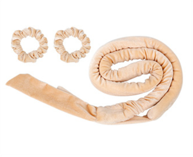Champagne velvet heatless curling headband and matching scrunchies