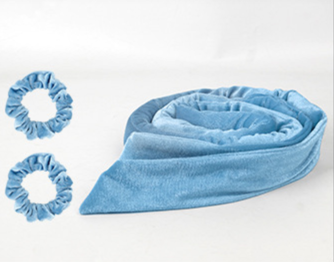 Light Blue velvet heatless curling headband and matching scrunchies