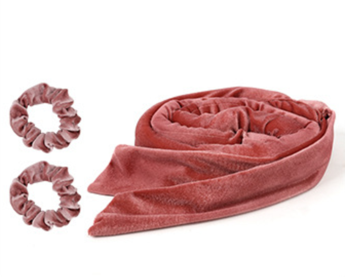 Rose Red velvet heatless curling headband and matching scrunchies